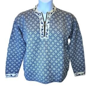 Women's Blue & White Patterned Cowl Sweater